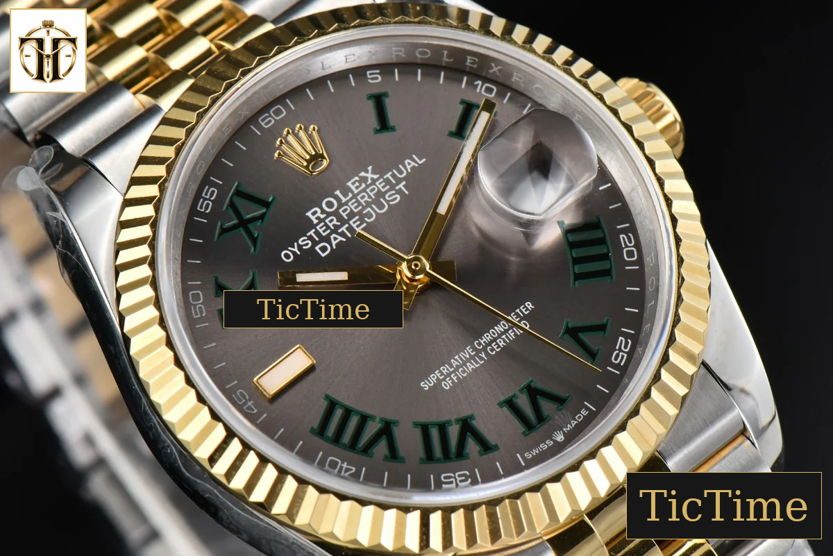 DateJust 36mm BPF YG/SS Wimbledon Gray Dial Green Roma Marker Jubilee Bracelet A2824 — foto 11