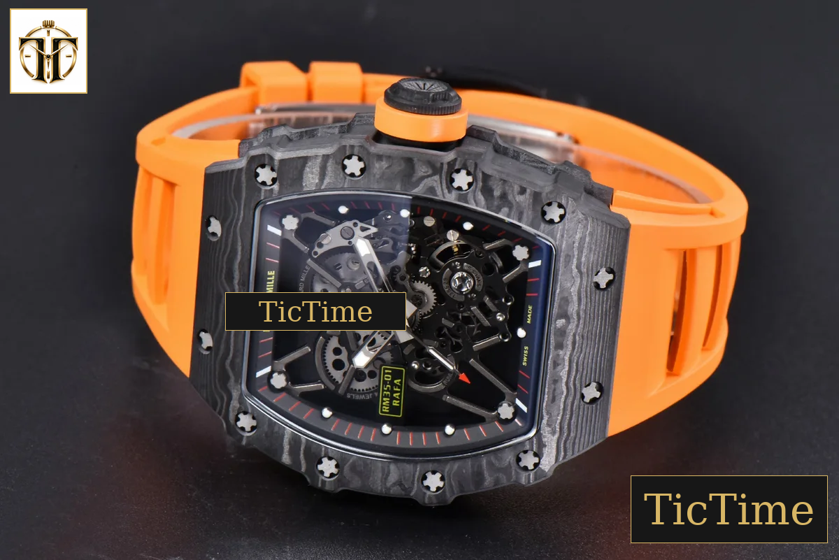 RM035-02 42mm T+F Black Forged Carbon Black Skeleton Dial Orange Crown Orange Rubber Strap RMUL2 — foto 15