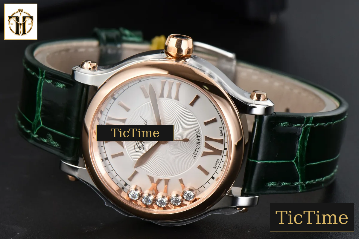 Happy Sport Automatic 33mm HWF RG/SS White Dial Green Leather Strap A2892 — foto 13