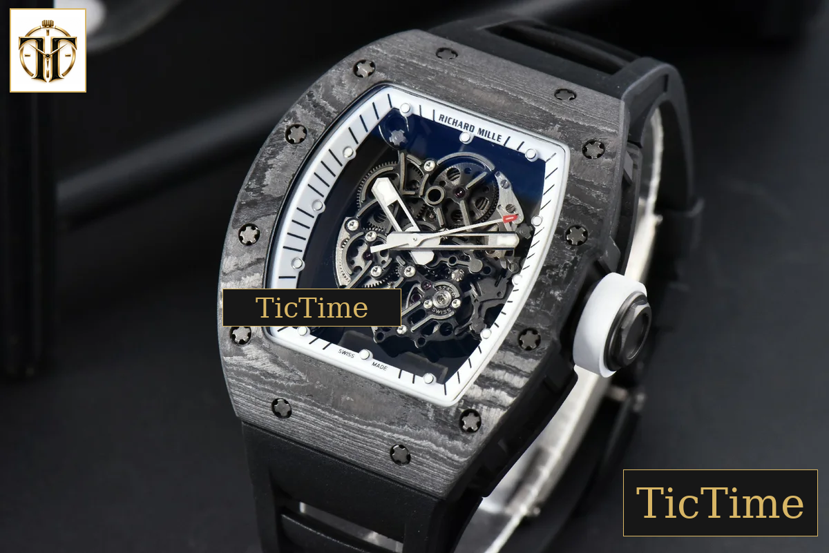 Bubba Watson RM055 42.7mm ZF Black NTPT White Skeleton Dial Black Rubber Strap V6 NH05 — foto 4
