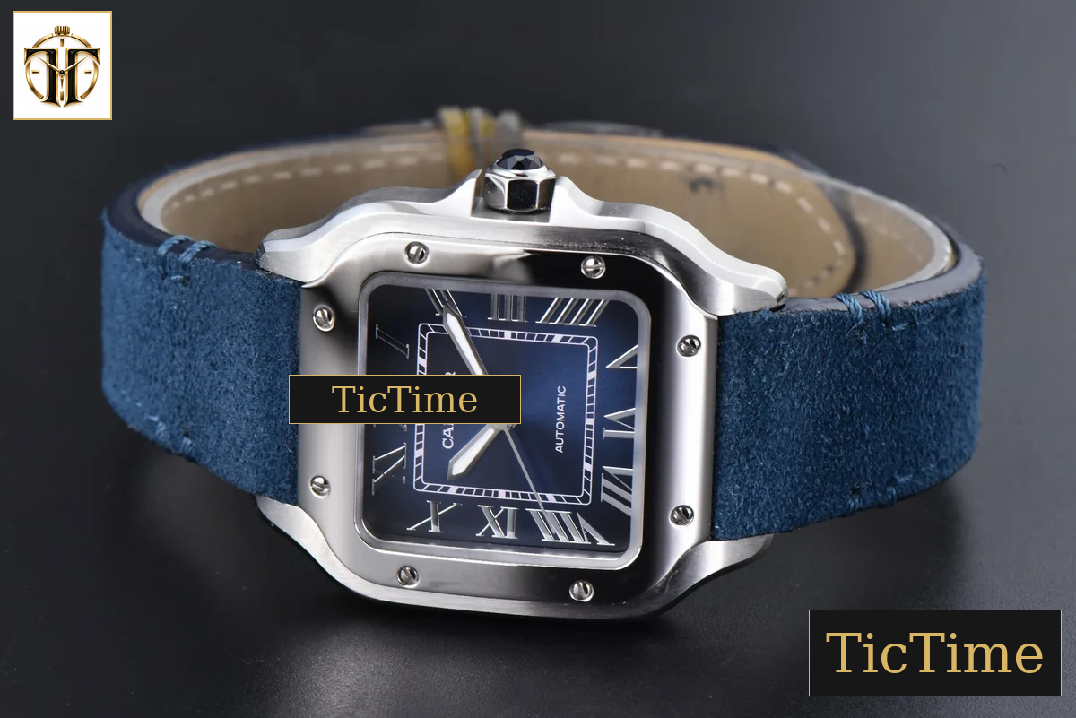 Santos de Cartier Medium 35mm AF SS Blue Dial Blue Leather Strap Miyota 9015 — foto 11