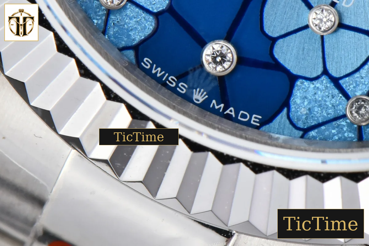 DateJust 904L Fluted Bezel 31mm GMF Blue Flowers Dial Oyster Bracelet A2824 — foto 9
