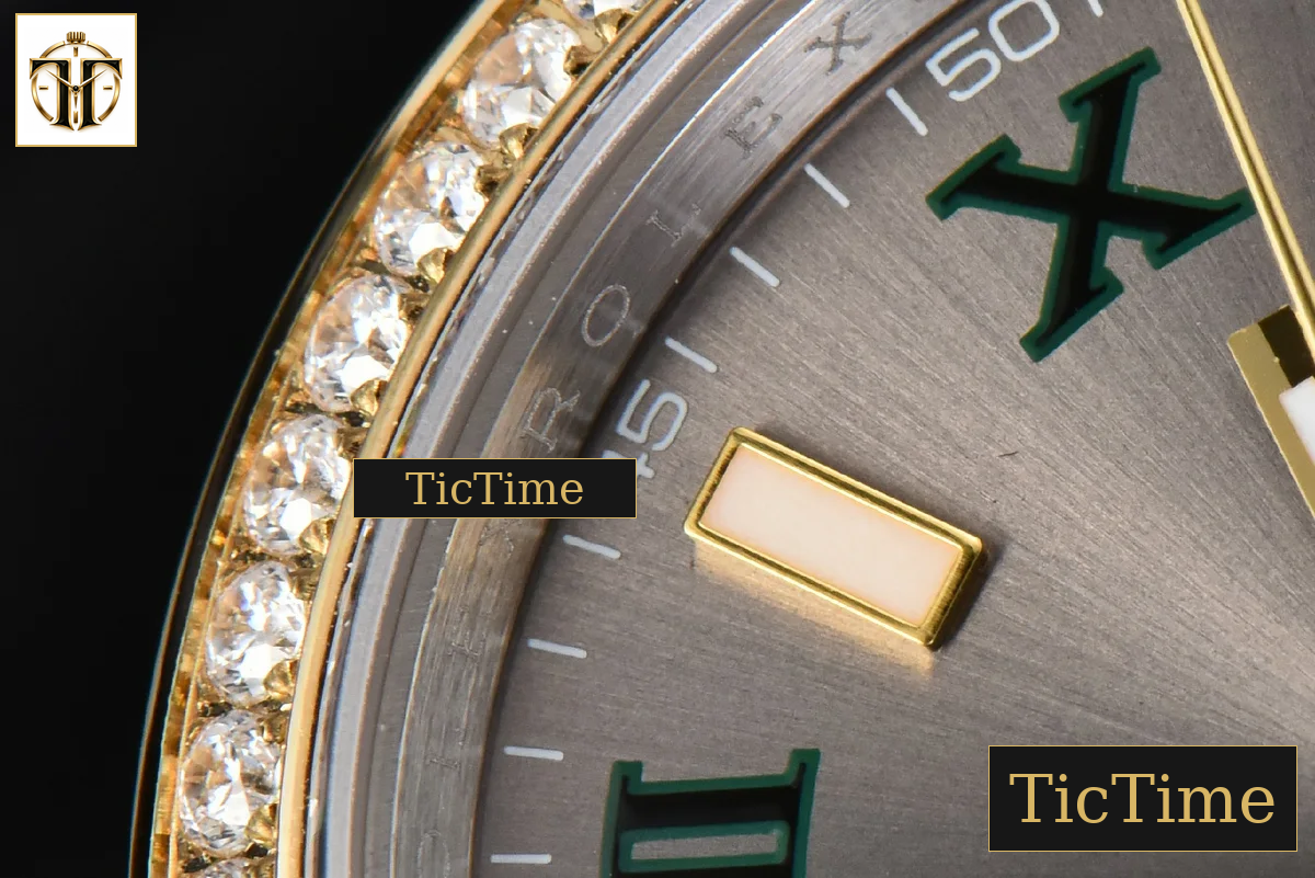 DateJust 36mm BPF YG/SS Diamond Wimbledon Gray Dial Green Roma Marker Oyster Bracelet A2824 — foto 6