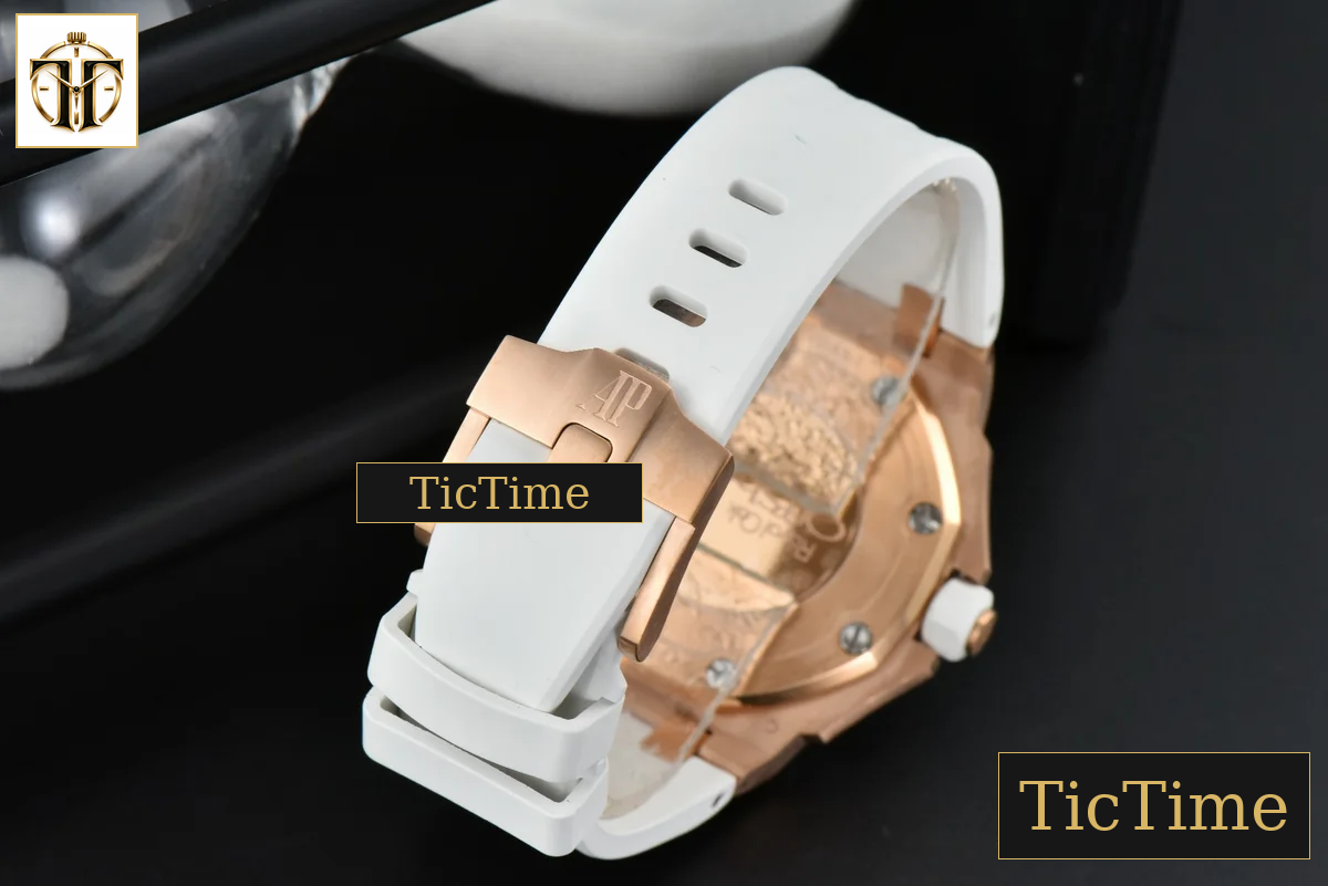 Royal Oak Offshore Ladies 33mm RXWF RG Moissanite White Dial Diamonds Bezel White Rubber Strap Swiss Quartz — foto 13