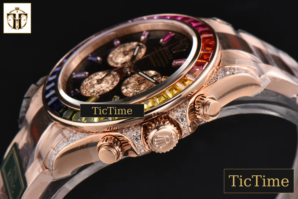 Daytona 116595 King Factory RG Rainbow Diamond Black Dial RG Bracelet A7750 — foto 11
