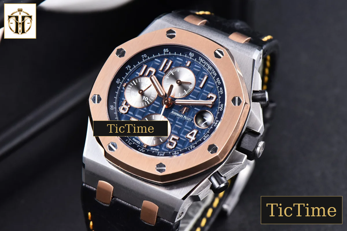 Royal Oak Offshore 26471SR 44mm JF RG Blue Dial Black Leather Strap A3126 — foto 5