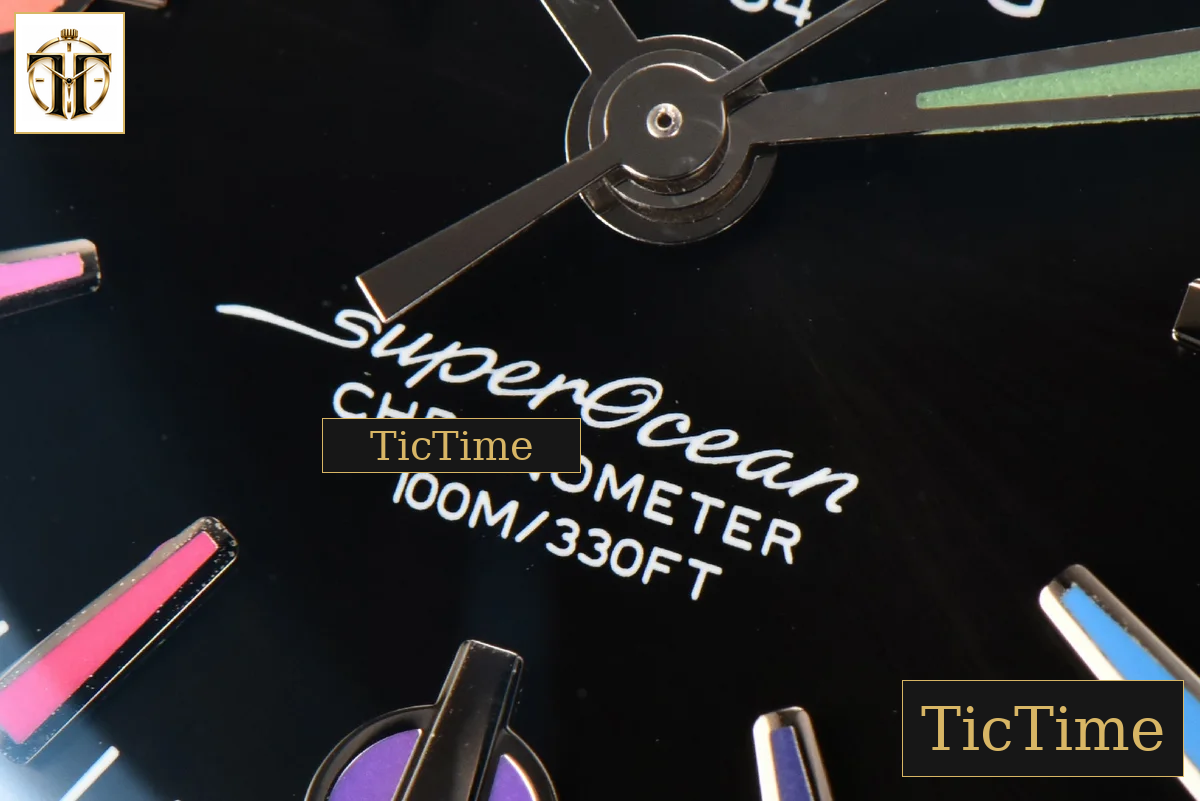 SuperOcean Heritage 42mm GF SS Black Ceramic Black Dial Rainbow Marker Mesh Bracelet A2824 — foto 8