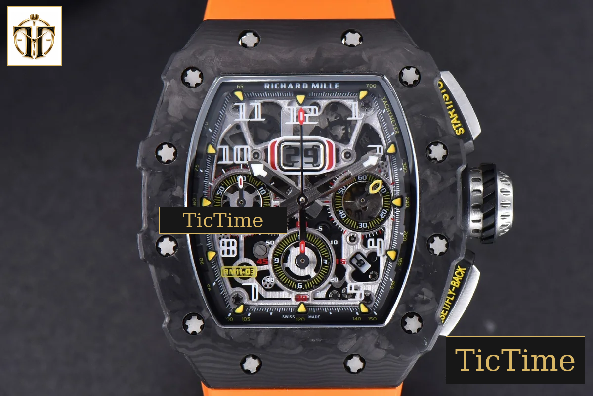 NTPT Chrono RM011 KVF Skeleton Dial Orange Rubber Strap V2 A7750 — foto 2