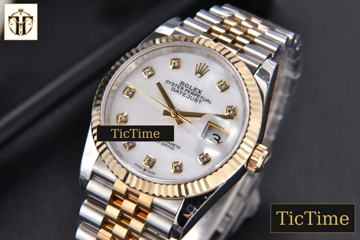 DateJust 904L 36mm GMF YG/SS Fluted Bezel White MOP Dial Diamond Marker Jubilee Bracelet VR3235 — foto 4