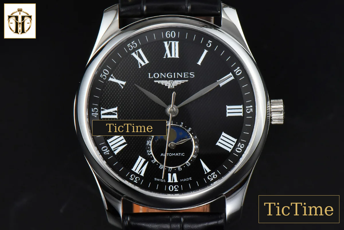 Master Moonphase 40mm GF Black Dial Roma Marker Black Leather Strap A899 — foto 2