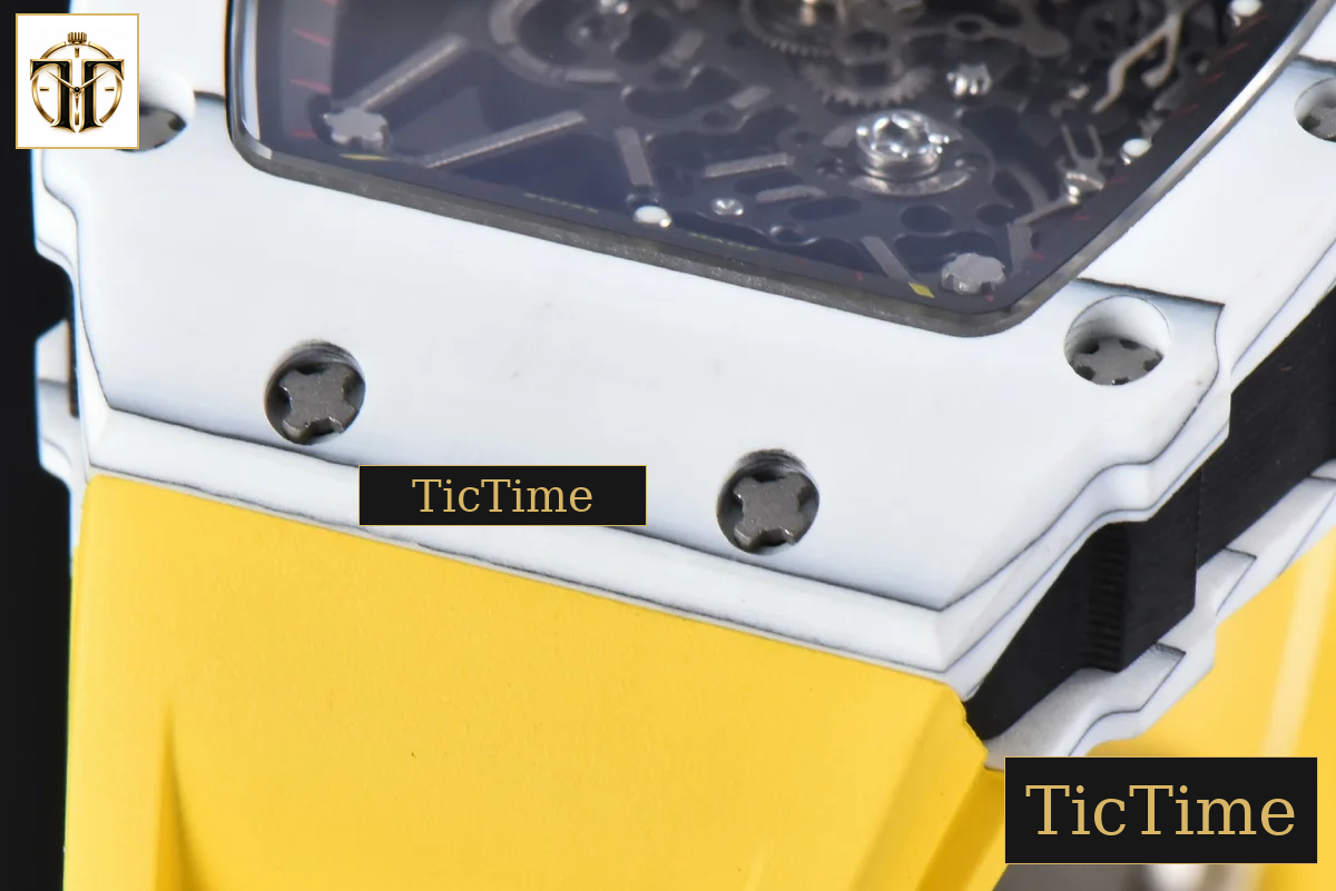 RM035-02 42mm T+F White Forged Carbon Skeleton Dial Red Crown Yellow Rubber Strap RMUL2 — foto 12