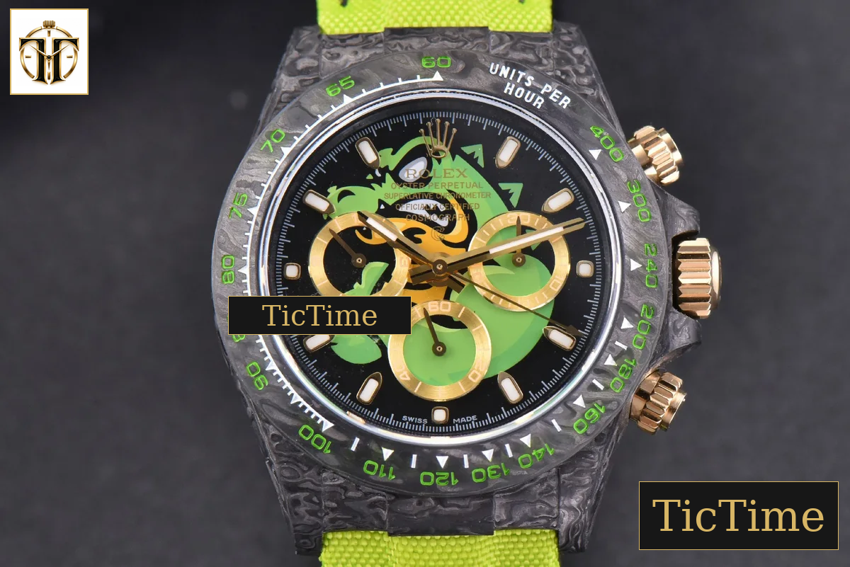 Daytona DIW Carbon WWF Green Wolf Dial Dark Green Nylon Strap A7750 — foto 19