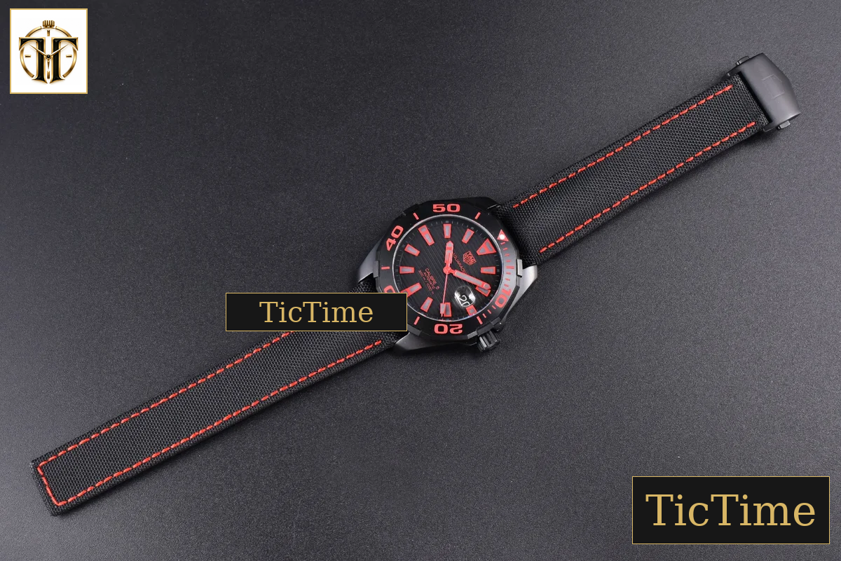 Aquaracer Calibre 5 43mm OF Ceramic Black Red Hand Dial Black Nylon Strap SW200 — foto 32