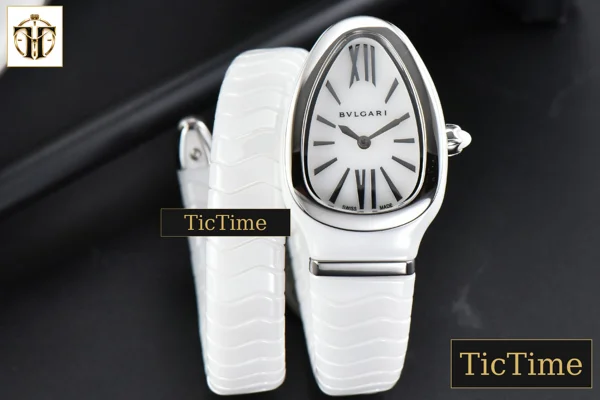 Foto frontal — Serpenti Spiga 35mm BVF SS White Ceramic White Dial Quartz