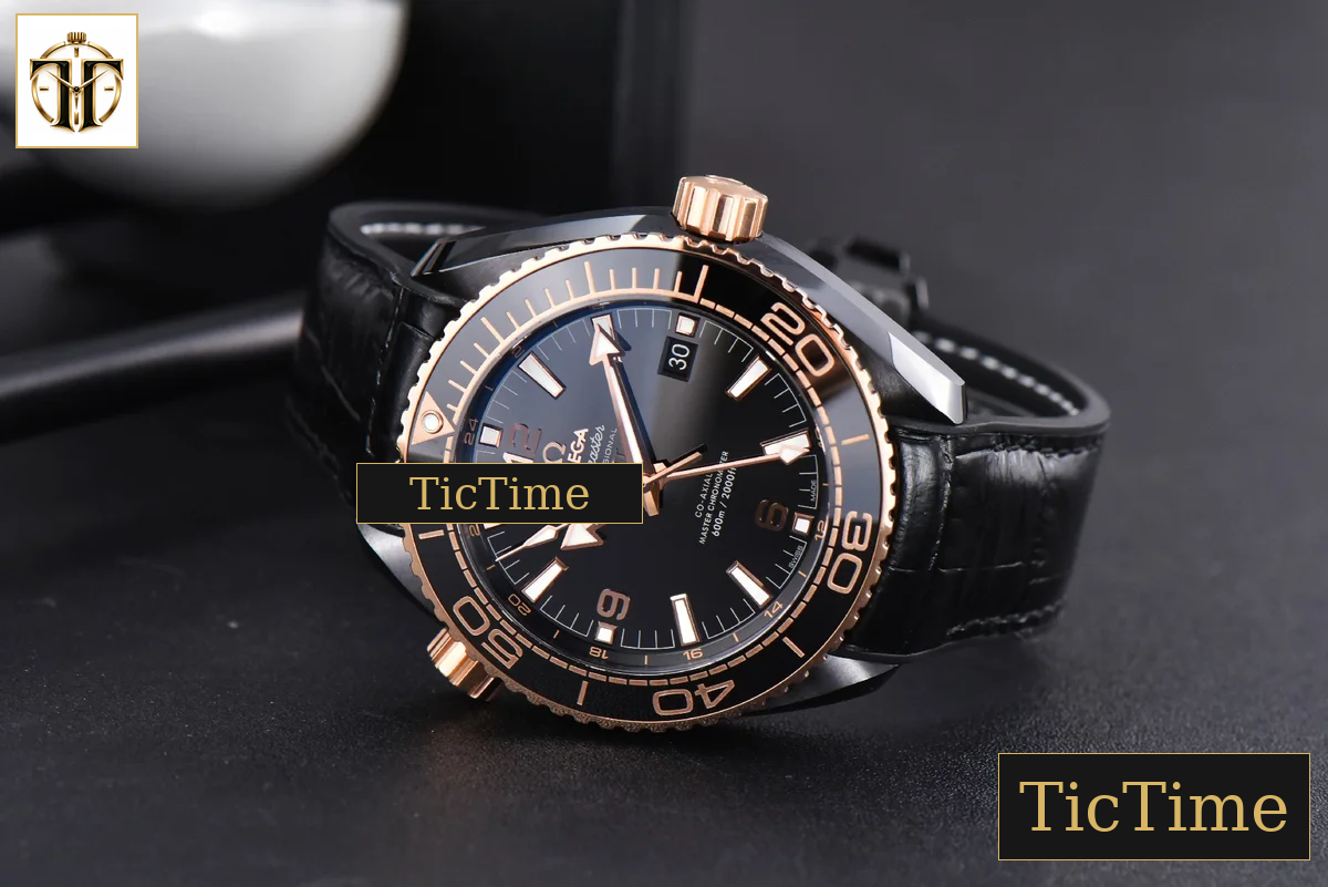 Planet Ocean 600m Deep 45.5mm VSF Black Ceramic Black/RG Dial Black Leather Strap A8906 — foto 13