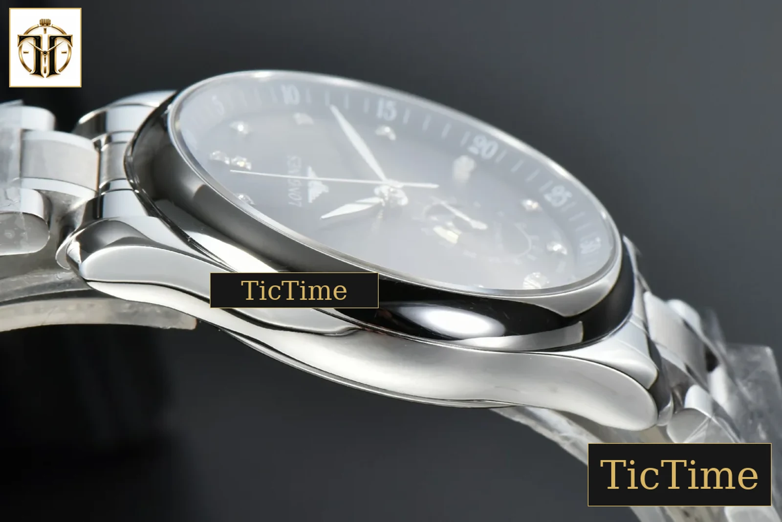 Master Moonphase 40mm GF Black Dial Diamond Marker SS Bracelet A899 — foto 6