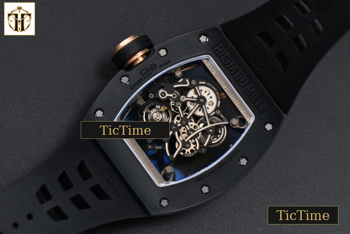 RM055 42.7mm ZF Ceramic Black Bezel Gold Skeleton Dial Black Crown Black Rubber Strap RMUL2 — foto 18