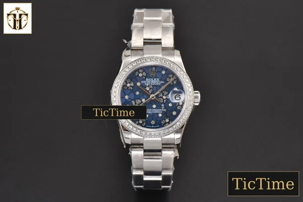 Foto frontal — DateJust Ladies 904L 31mm WF Diamond Blue Flowers Dial Diamond Marker Oyster Bracelet A2671
