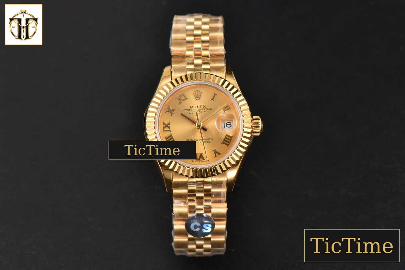 Vista frontal — DateJust Ladies 28mm WF YG Gold Dial Roma Marker Jubilee Bracelet A2236
