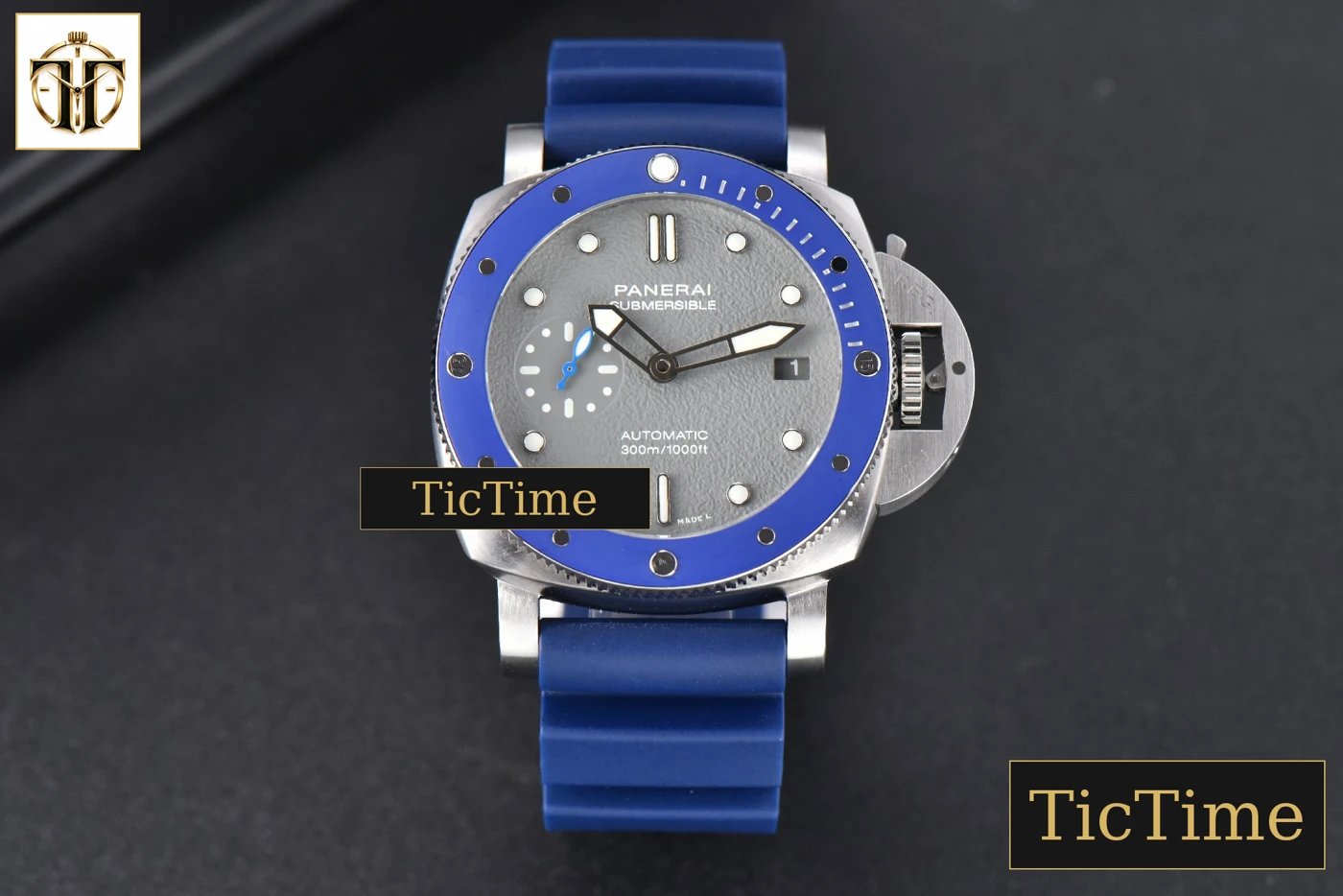 Vista frontal — Submersible PAM959 42mm VSF Black Dial Blue Bezel Rubber Strap Asia XXXIV