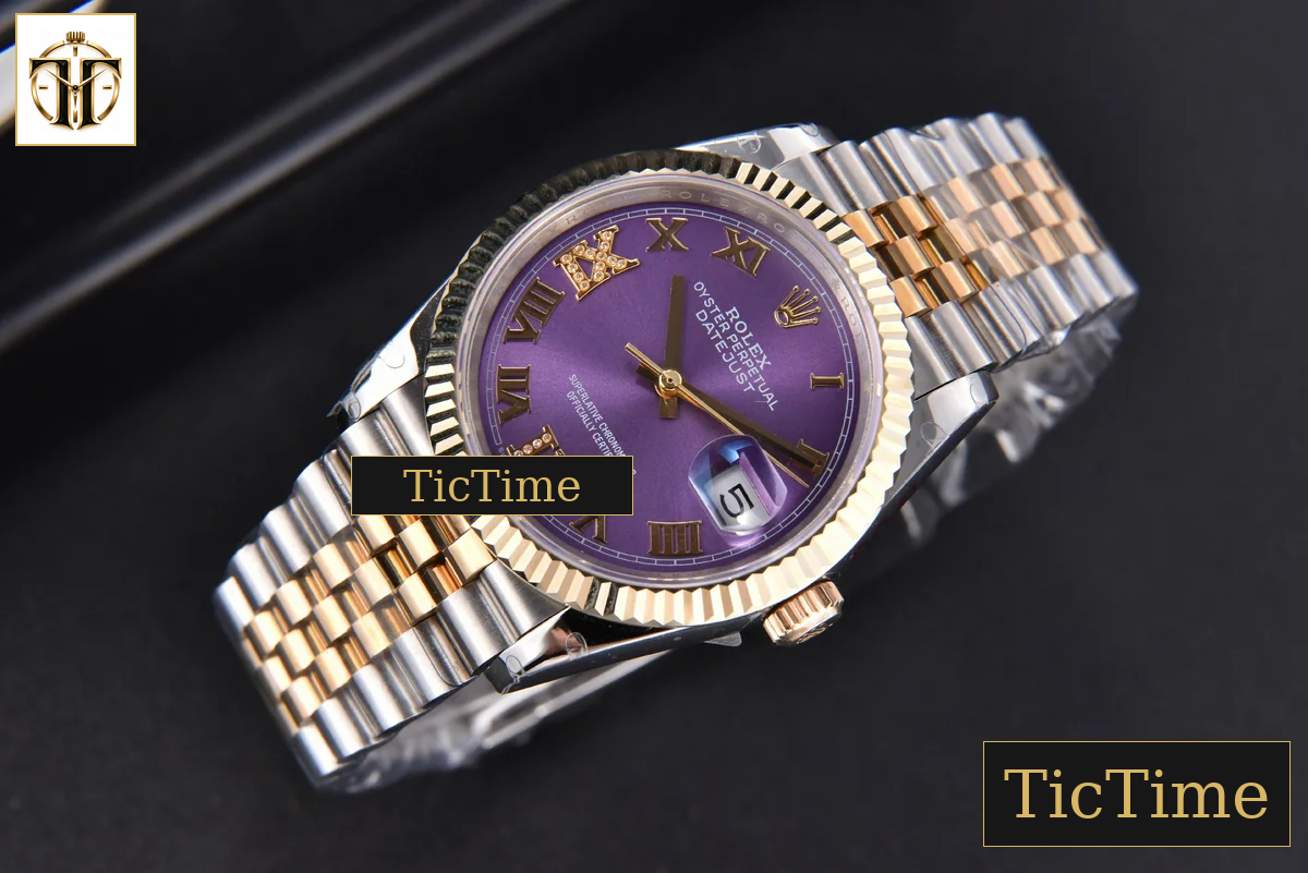 DateJust 904L 36mm GMF YG/SS Fluted Bezel Purple Dial Roma Marker Jubilee Bracelet VR3285 — foto 3