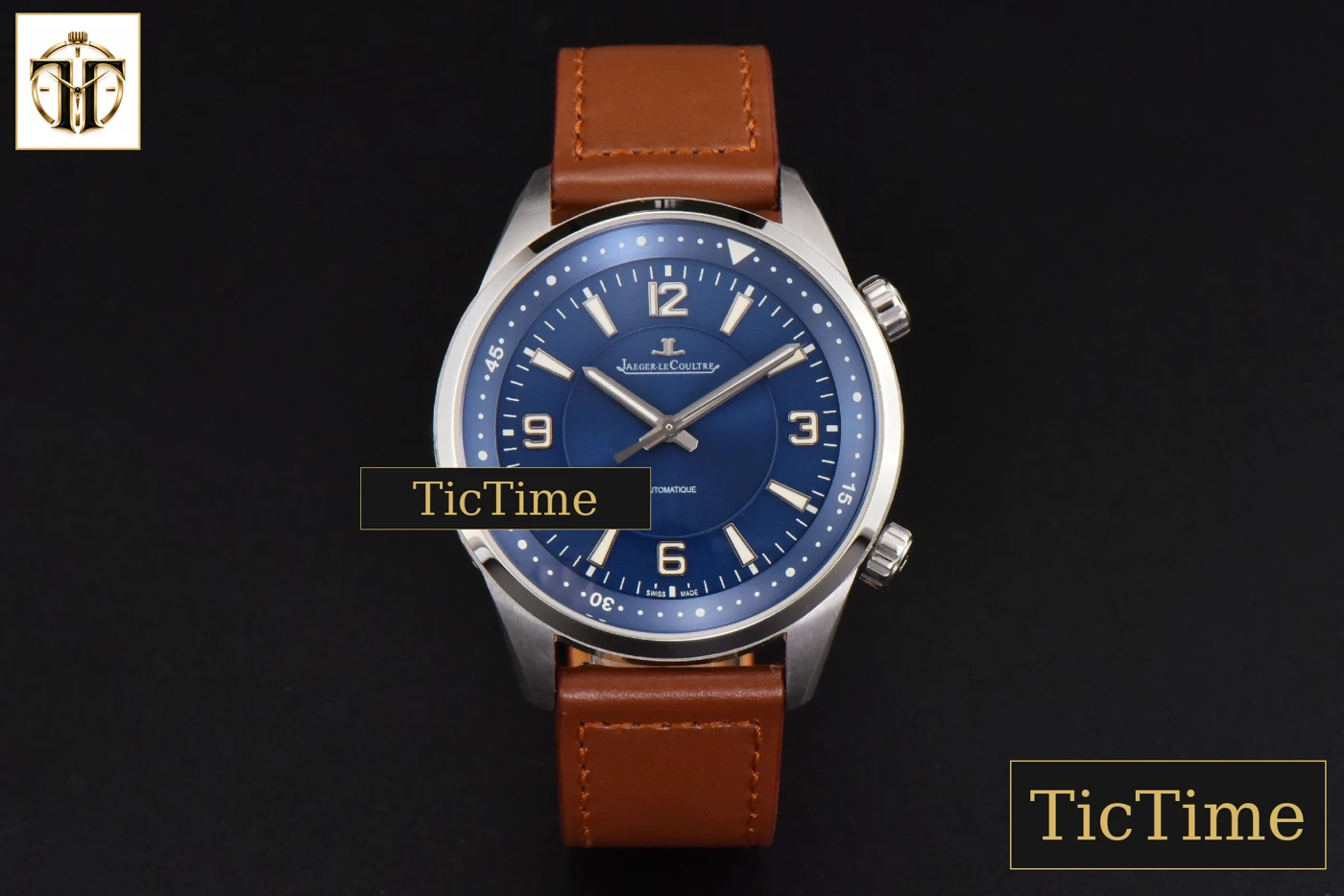 Vista frontal — Polaris Geographic 40mm LTF Blue Dial Brown Leather Strap Miyota 9015