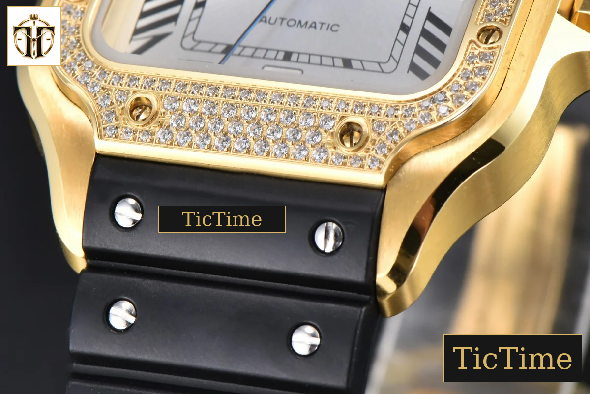 Santos de Cartier XL 40mm AF YG White Dial YG Diamond Bezel Black Rubber Strap Miyota 9015 — foto 8