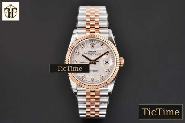 Foto frontal — DateJust 36mm BPF RG/SS Fluted Silver Plam Dial Diamond Marker Jubilee Bracelet 2824