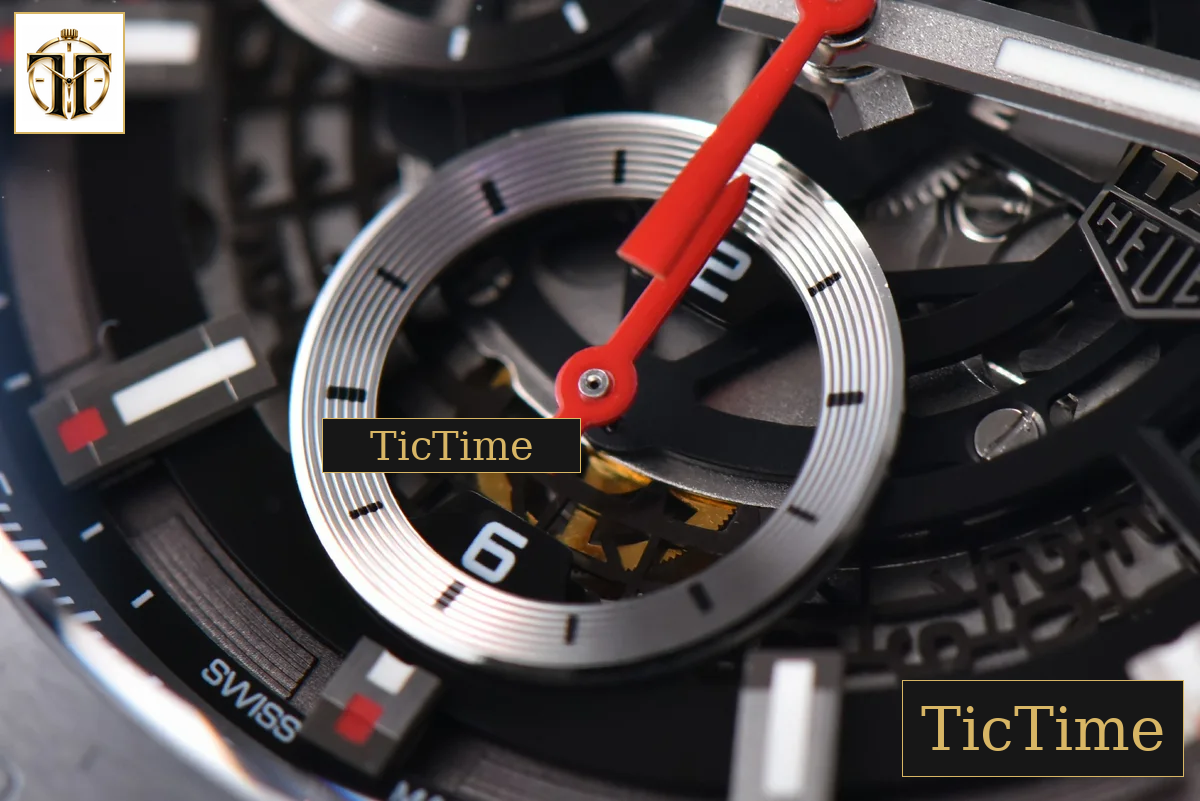 Calibre Heuer 01 Chrono 45mm XF PVD Skeleton Black Dial Red Hand Black Rubber Strap A1887 — foto 8