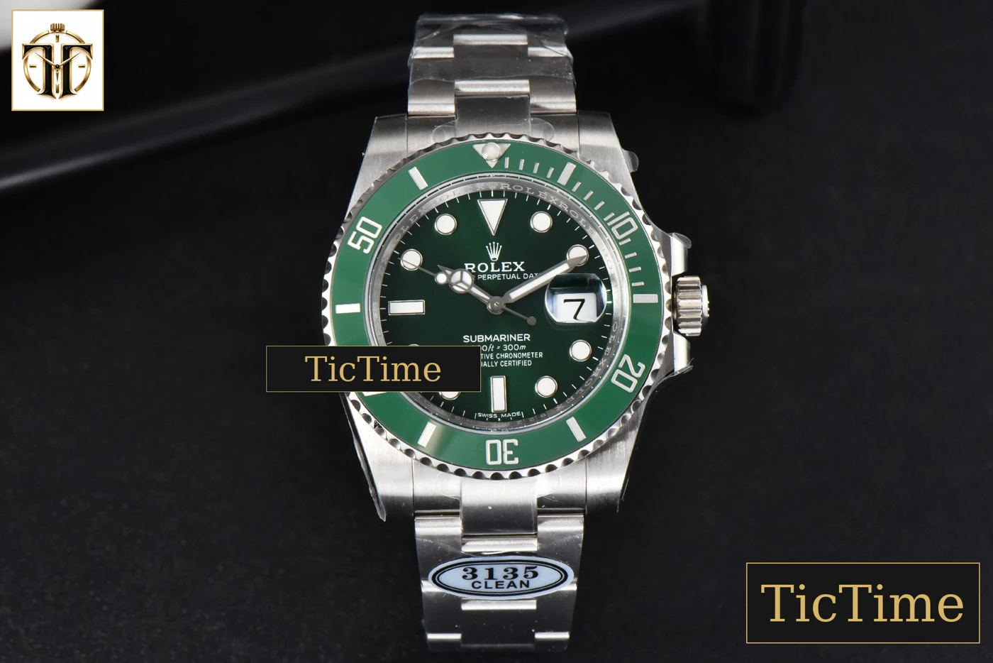 Vista frontal — Submariner LV 116610 40mm Clean Factory Green Ceramic Green Dial SS Bracelet VS3135