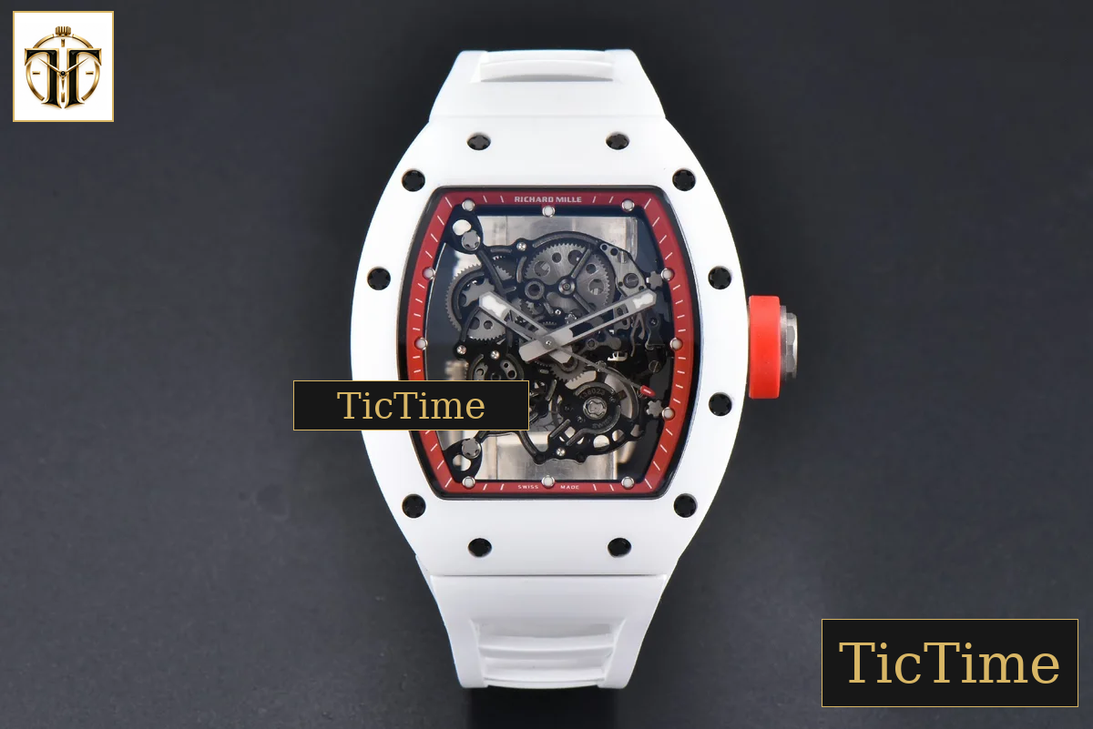 RM055 42.7mm BBRF White Ceramic Red Skeleton Dial White Rubber Strap RMUL2 — foto 3
