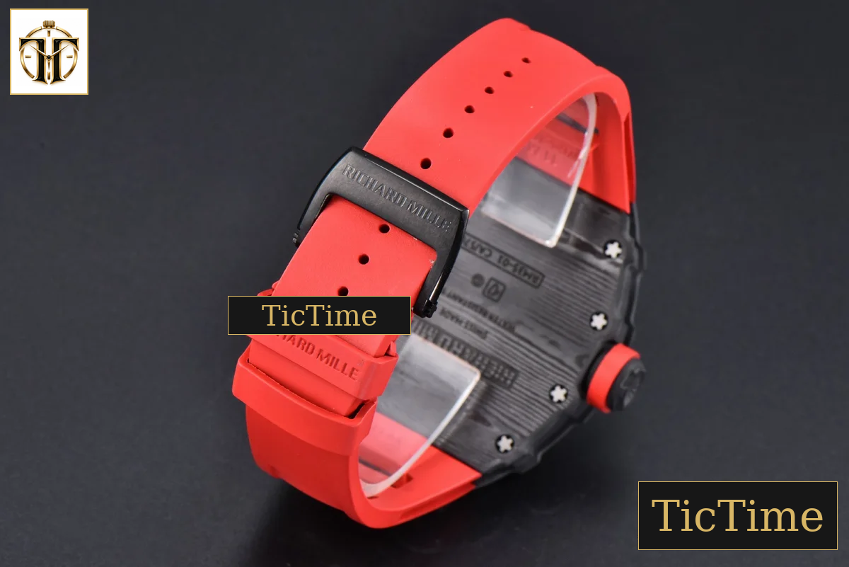 RM035-02 42mm T+F Black Forged Carbon Skeleton Dial Red Crown Red Rubber Strap RMUL2 — foto 18