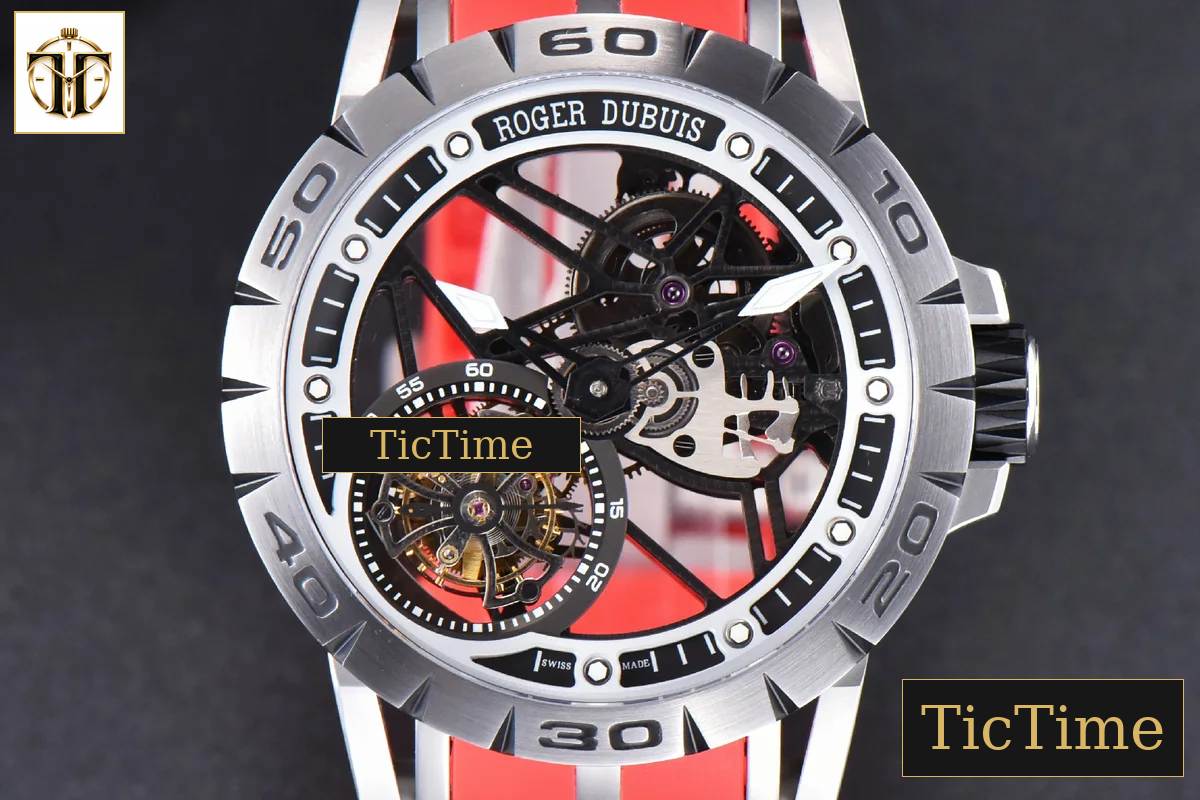 Excalibur Sports Tourbillon 46mm JBF Titanium Skeleton Dial Black Crown Red Rubber Strap — foto 2