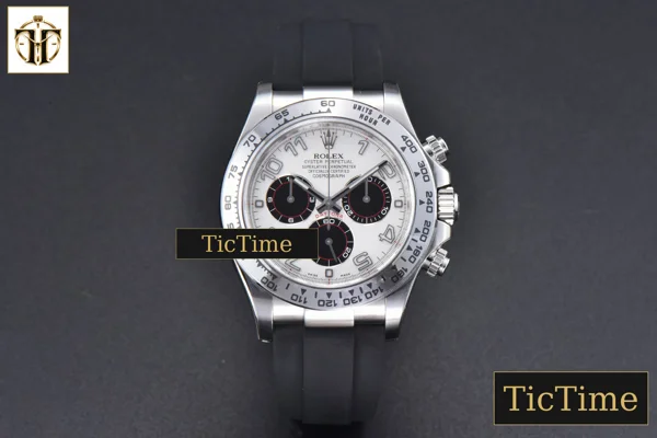 Foto frontal — Daytona 904L 116509 40mm Clean Factory White Dial Black Subdial Oysterflex Strap SA4130