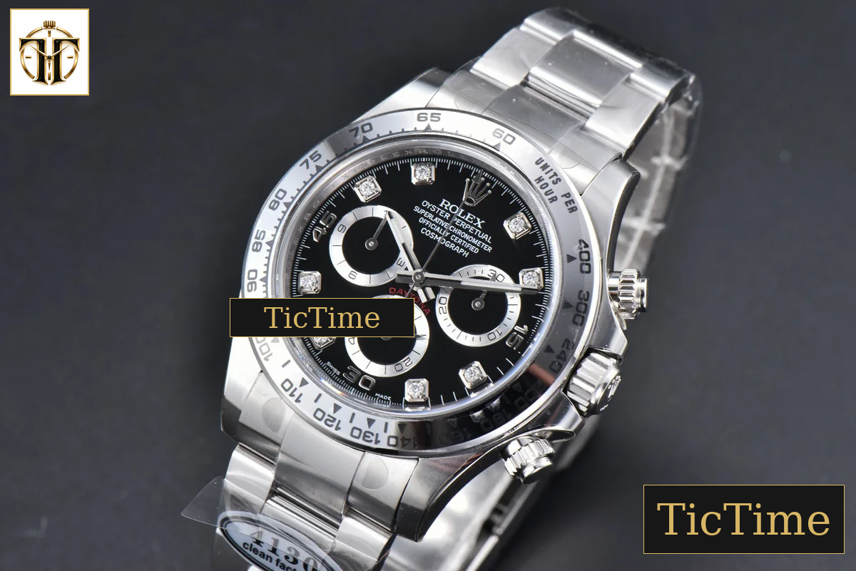 Daytona 116509 40mm Clean Factory SS Black Dial Diamond Marker SS Bracelet A4130 — foto 5