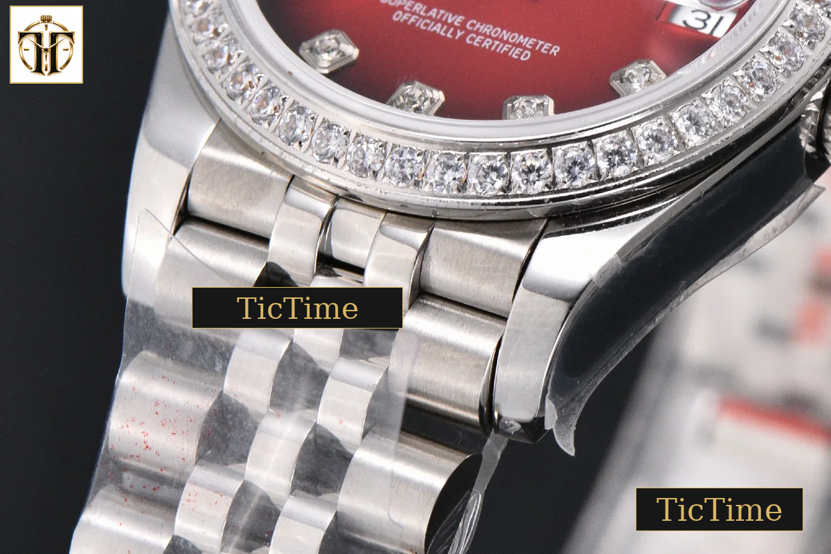 DateJust 904L 31mm GMF Diamond Bezel Red Dial Diamond Marker SS Jubilee Bracelet A2824 — foto 11
