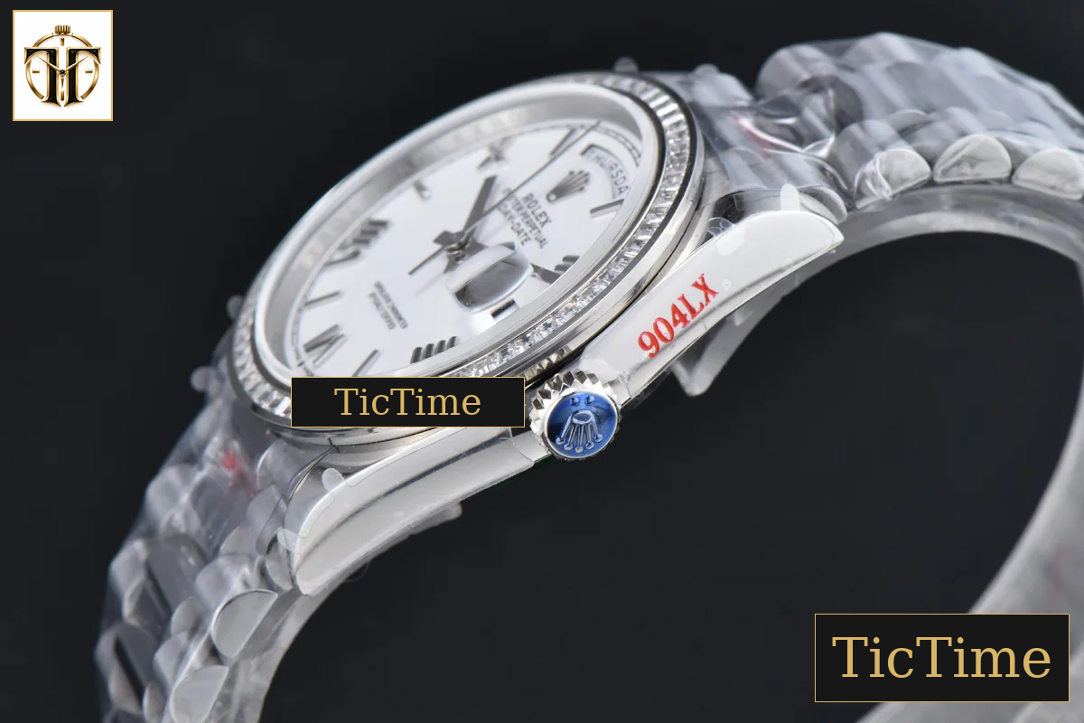 DayDate 36mm GMF SS Diamond Bezel White Dial Roman Marker President Bracelet (Tungsten) A2836 — foto 12