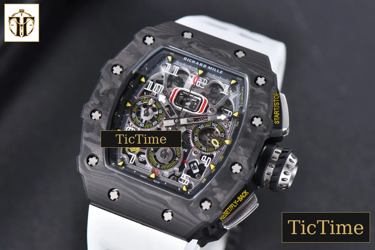 NTPT Chrono RM011 KVF Skeleton Dial White Rubber Strap V2 A7750 — foto 4