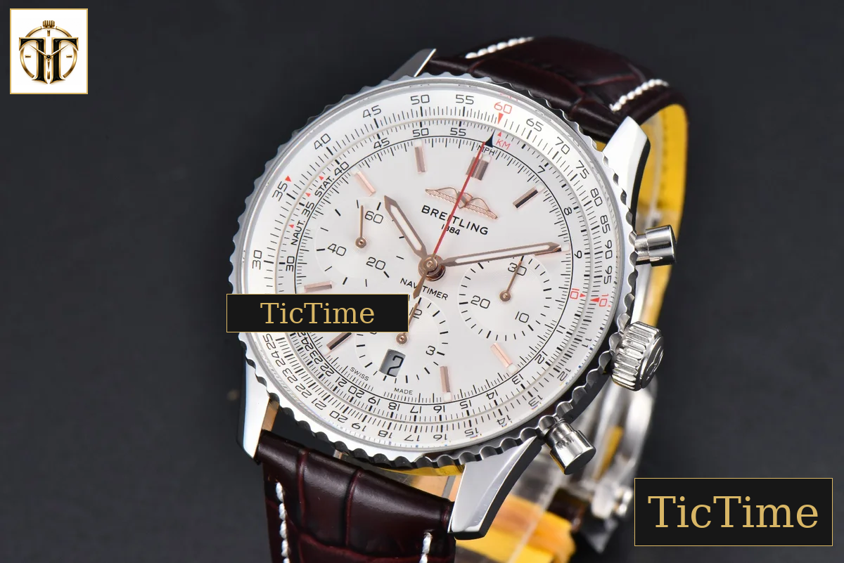 Navitimer B01 43mm BLSF White Dial Brown Leather Strap A7750 — foto 4
