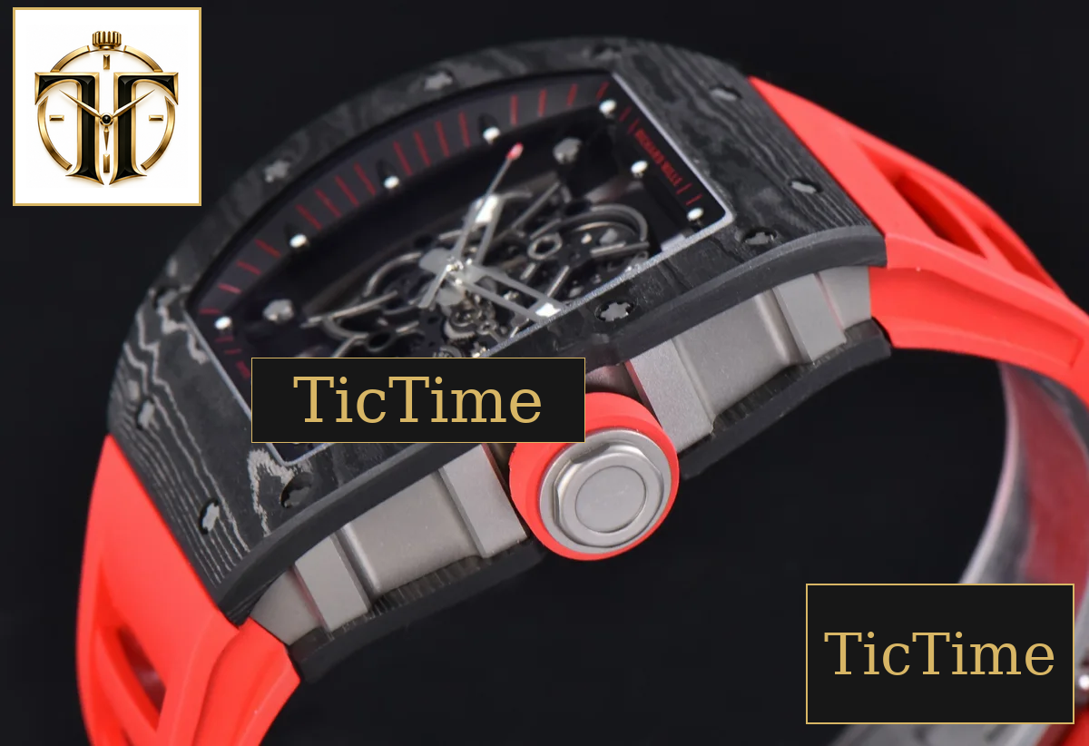 Ti Case RM055 42.7mm APSF Black Skeleton Dial Black Bezel Red Crown Red Rubber Strap RMUL2 — foto 12