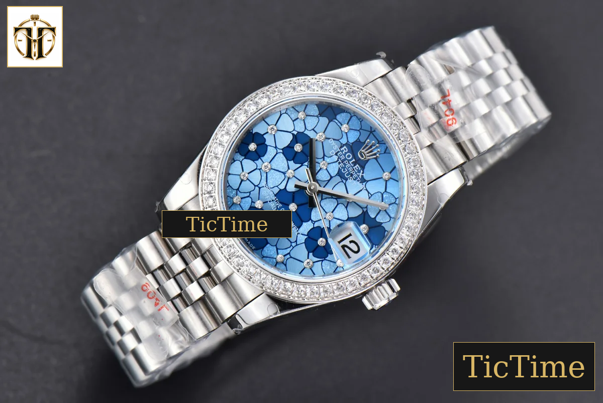 DateJust 904L 31mm GMF Diamond Bezel Blue Flowers Dial Jubilee Bracelet A2824 — foto 4