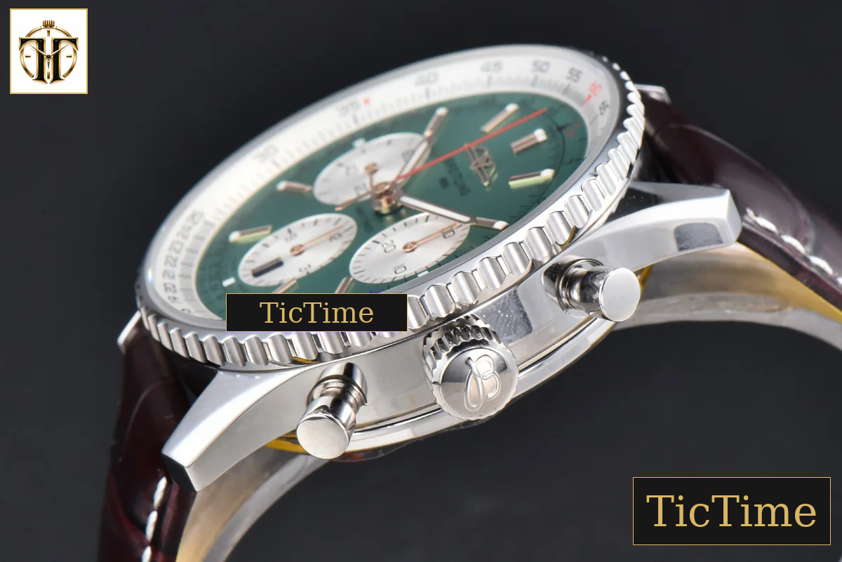 Navitimer B01 43mm BLSF Green Dial White Subdial Black Leather Strap A7750 — foto 11