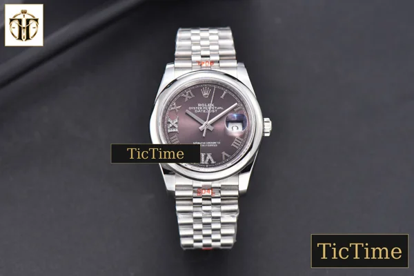 Foto frontal — DateJust 36mm GMF SS Smooth Bezel Gray Dial Diamond Roma Marker Jubilee Bracelet VR3235