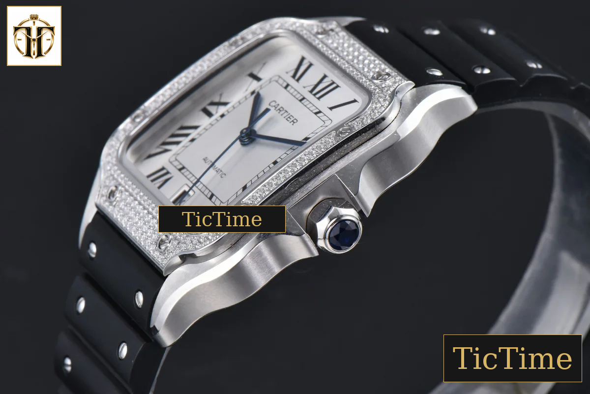 Santos de Cartier XL 40mm AF SS White Dial Diamond Bezel Black Rubber Strap Miyota 9015 — foto 9