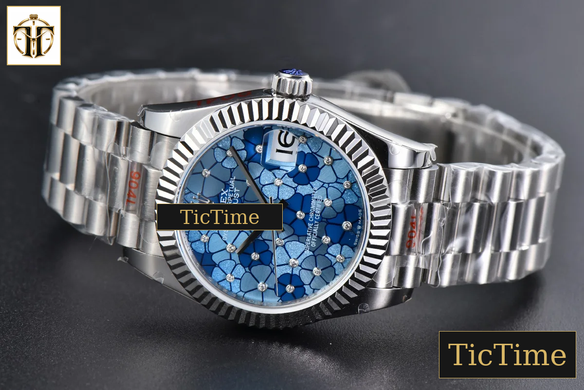 DateJust 904L Fluted Bezel 31mm GMF Blue Flowers Dial President Bracelet A2824 — foto 16
