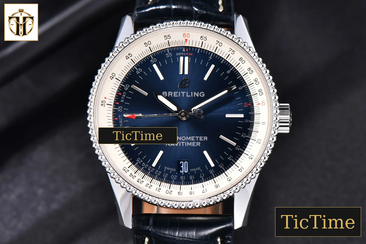 Navitimer 38mm TF SS Blue Dial White Bezel Blue Leather Strap A2824 — foto 2