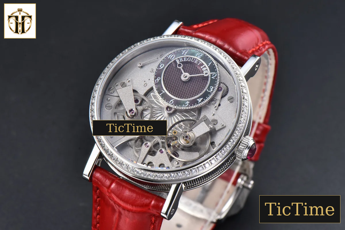 Tradition 7038BB 40mm ZF Diamond White Dial Red Leather Strap A505 — foto 3