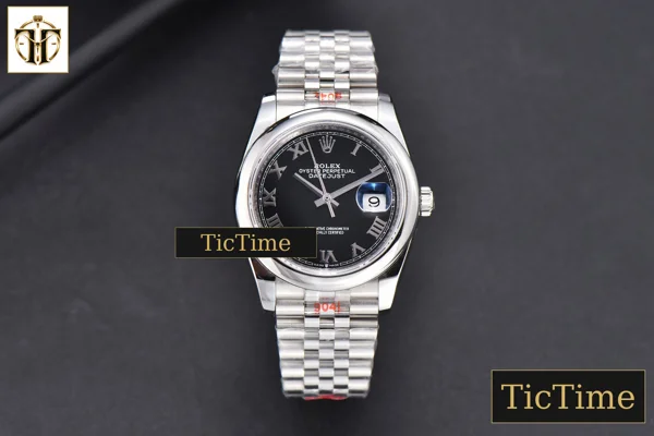 Foto frontal — DateJust 36mm GMF SS Smooth Bezel Black Dial Roma Marker Jubilee Bracelet VR3235