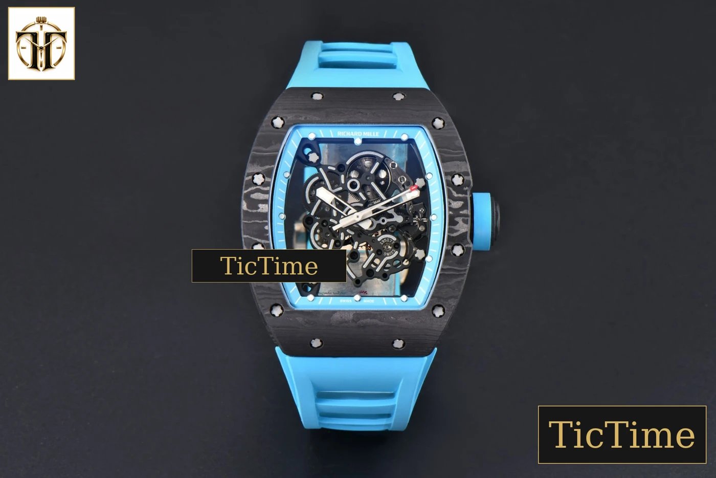 Vista frontal — NTPT RM055 43mm ZF Blue Bezel Blue Crown blue Rubber Strap V6 RMUL2