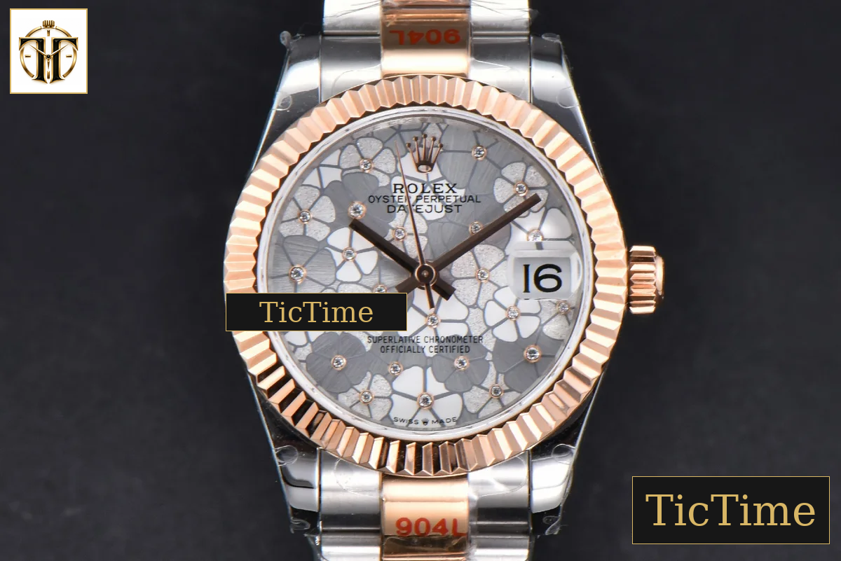 DateJust 904L 31mm GMF RG/SS Fluted Bezel Silver Flowers Dial Oyster Bracelet A2824 — foto 2